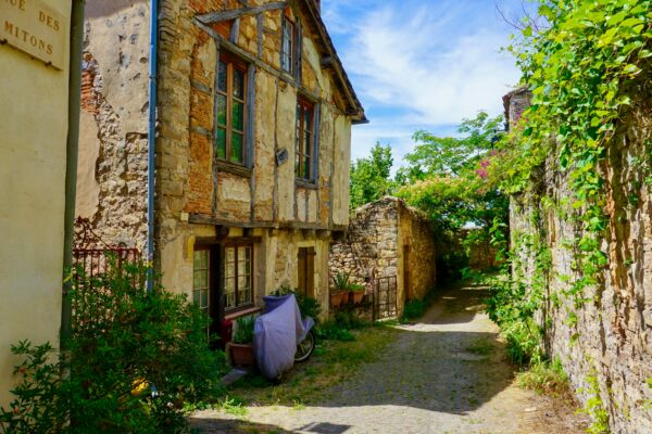 brown brick house near green trees during daytime