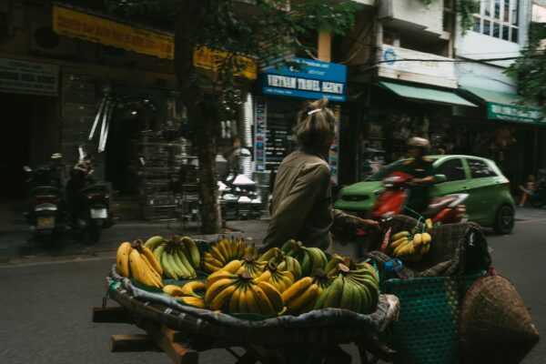 Fruit vendor on a street in vietnam.