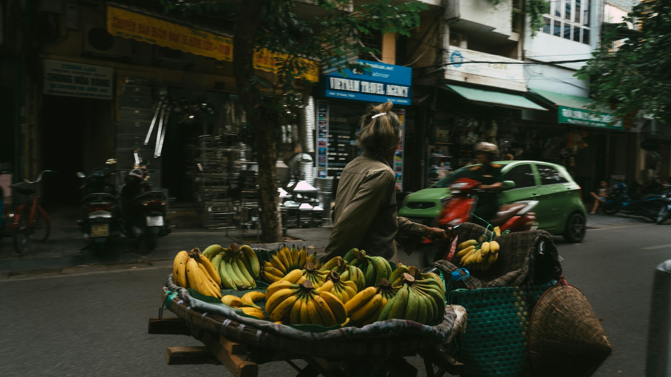 Fruit vendor on a street in vietnam.