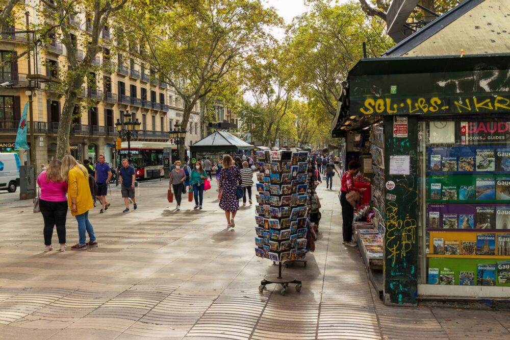 What are the best areas for book shopping in Barcelona?