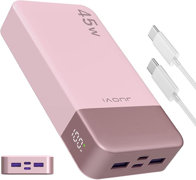 JUOVI Batterie Externe Charge Rapide, Batterie Externe 45w, Power Bank 20000mah, USB C Charger, PD et QC Charge 4-Ports, avec Affichage LED pour Samsung iPhone 16 15 Pro Laptop : Amazon.fr: High-Tech