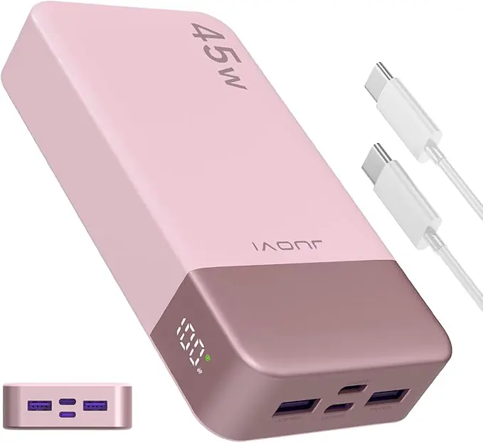 JUOVI Batterie Externe Charge Rapide, Batterie Externe 45w, Power Bank 20000mah, USB C Charger, PD et QC Charge 4-Ports, avec Affichage LED pour Samsung iPhone 16 15 Pro Laptop : Amazon.fr: High-Tech