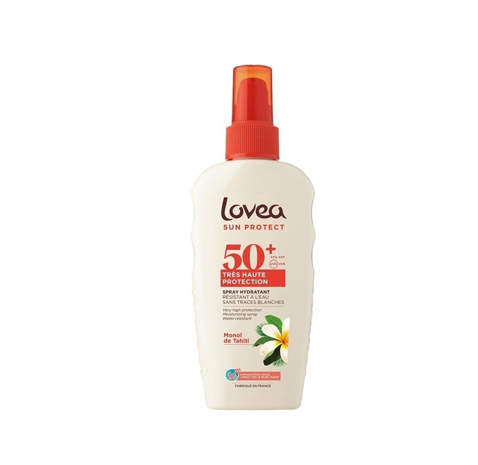 LOVEA - Spray Hydratant FPS50+ Très Haute Protection UVA-UVB - Monoï de Tahiti - Visage & Corps - Résiste à l'eau - Anti-Traces Blanches - Testé sous Contrôle Dermatologique Fabriqué en France - 150ml : Amazon.fr: Beauté et Parfum