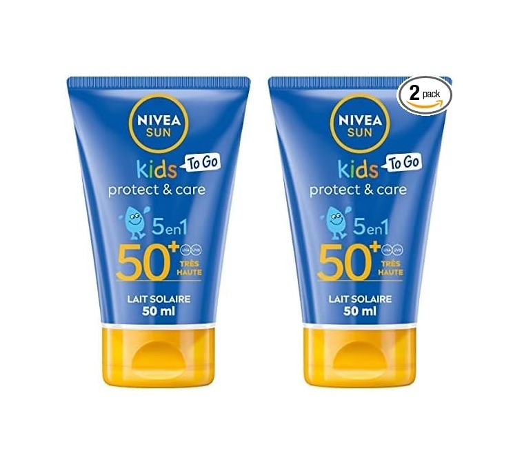 NIVEA SUN Lait solaire Protect & Play Enfants FPS 50+ Format voyage (1 x 50 ml), Crème solaire résistante à l’eau, Protection solaire formulée pour la peau des enfants (Lot de 2) : Amazon.fr: Bébé et Puériculture
