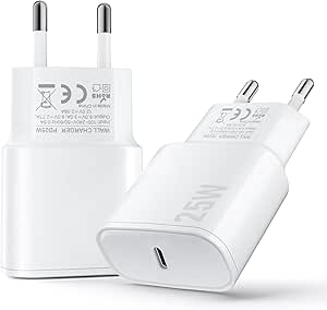Chargeur USB C, 2 Pack 25W Prise USB C Rapide Secteur Mural Alimentation Adaptateur pour iPhone 17 16 15 14 13 12 11 Pro Max XR XS Tablette Ordinateur Portable : Amazon.fr: Informatique