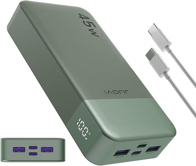 JUOVI Batterie Externe Charge Rapide, Batterie Externe 45w, Power Bank 20000mah, USB C Charger, PD et QC Charge 4-Ports, avec Affichage LED pour Samsung iPhone 16 15 Pro Laptop : Amazon.fr: High-Tech