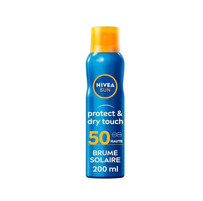 NIVEA SUN - Brume Protectrice Protect & Dry Touch FPS 50 - Protection Solaire - Glycérine - 100% Transparent - Formule Non Grasse & Rafraîchissante - Ultra-Résistant À L'Eau - Peaux Normales - 200 ml : Amazon.fr: Beauté et Parfum