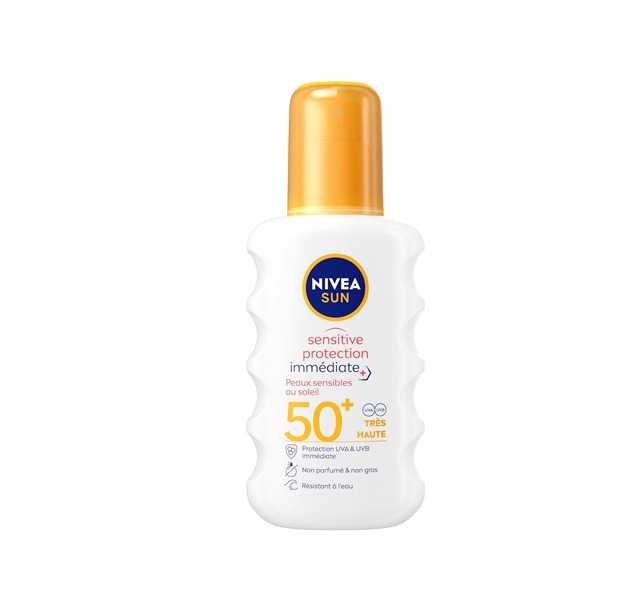 NIVEA SUN - Spray Solaire Sensitive Protection Immédiate FPS 50+ (1x200 ml) - Protection Anti UV Adaptée aux Peaux Sensibles, Écran Solaire Texture Légère et Non Grasse : Amazon.fr: Beauté et Parfum
