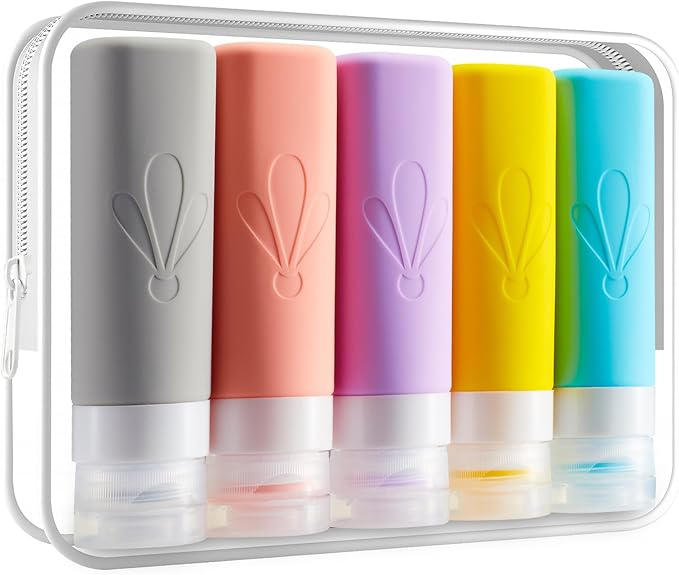INSFIT 5 Pcs Silicone Travel Bottle - 90ml TSA Approved - Flexible Silicone Tubes, Leakproof Triple Layer & BPA Free for Shampoo, Lotion, Soap - with Labels Included : Amazon.fr: Beauty