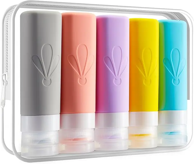 INSFIT 5 Pcs Silicone Travel Bottle - 90ml TSA Approved - Flexible Silicone Tubes, Leakproof Triple Layer & BPA Free for Shampoo, Lotion, Soap - with Labels Included : Amazon.fr: Beauty