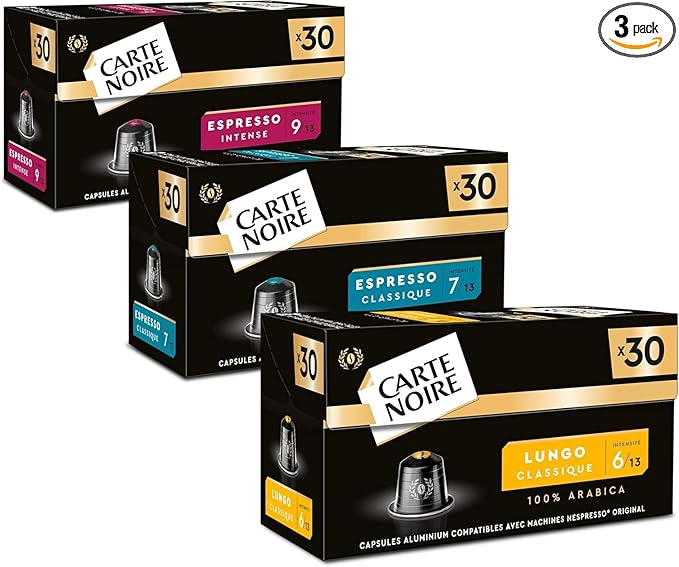 CARTE NOIRE - Nespresso Compatible Coffee Capsules Assortment - N°6 Lungo, N°7 Classic, N°9 Intense - Arabica Coffee - Set of 3 x 30 Aluminium Capsules - Made in France : Amazon.fr: Grocery