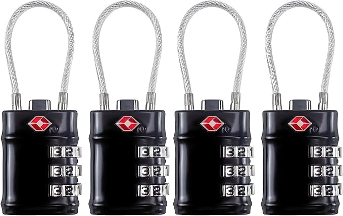 QUMOX Cadenas à câble approuvé par la TSA - Cadenas à combinaison à 3 chiffres - Cadenas de voyage pour valise, sac, corps en alliage, accessoires de voyage (noir) : Amazon.fr: Mode