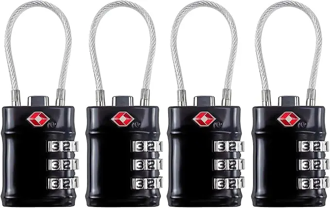 QUMOX Cadenas à câble approuvé par la TSA - Cadenas à combinaison à 3 chiffres - Cadenas de voyage pour valise, sac, corps en alliage, accessoires de voyage (noir) : Amazon.fr: Mode