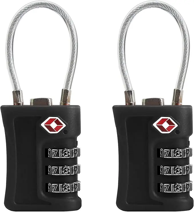 UP Security Lot de 2 cadenas à bagages approuvés par la TSA, cadenas à combinaison de câble de voyage, cadenas réinitialisable à 3 chiffres, sécurité sans clé pour valises, casiers de gym : Amazon.fr: Mode