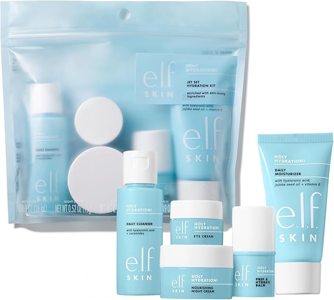 e.l.f. Jet Set Hydration Travel Kit for Skin with Cleanser, Balm, Moisturizer, Eye Cream and Night Cream : Amazon.fr: Beauty