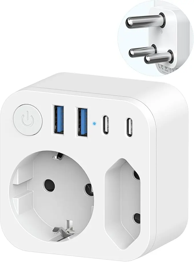 Adaptateur de Voyage à 2 Voies Sortie pour l'Afrique du Sud, Connecteur France vers l'Afrique du Sud avec 4 Prises USB (2 USB-C),Connecteur Schuko vers Type M pour Namibie,Lesotho,Mozambique,Blanc : Amazon.fr: High-Tech