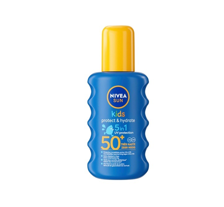 NIVEA SUN Spray Solaire Protect & Hydrate Kids Coloré SPF 50+ 200 ml — Crème Solaire résistante à l'eau — Haute Protection Visage et Corps pour la peau délicate des Enfants : Amazon.fr: Bébé et Puériculture