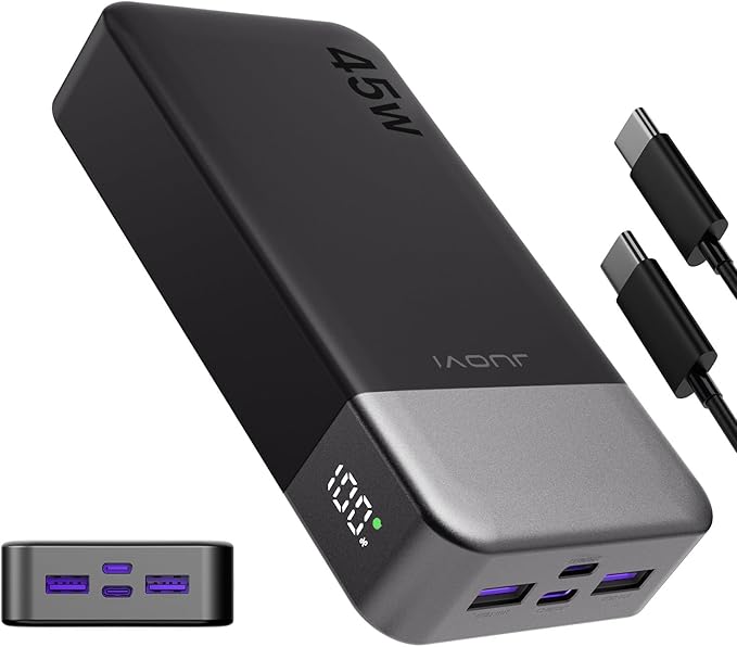 JUOVI Batterie Externe Charge Rapide, Batterie Externe 45w, Power Bank 20000mah, USB C Charger, PD et QC Charge 4-Ports, avec Affichage LED pour Samsung iPhone 16 15 Pro Laptop : Amazon.fr: High-Tech