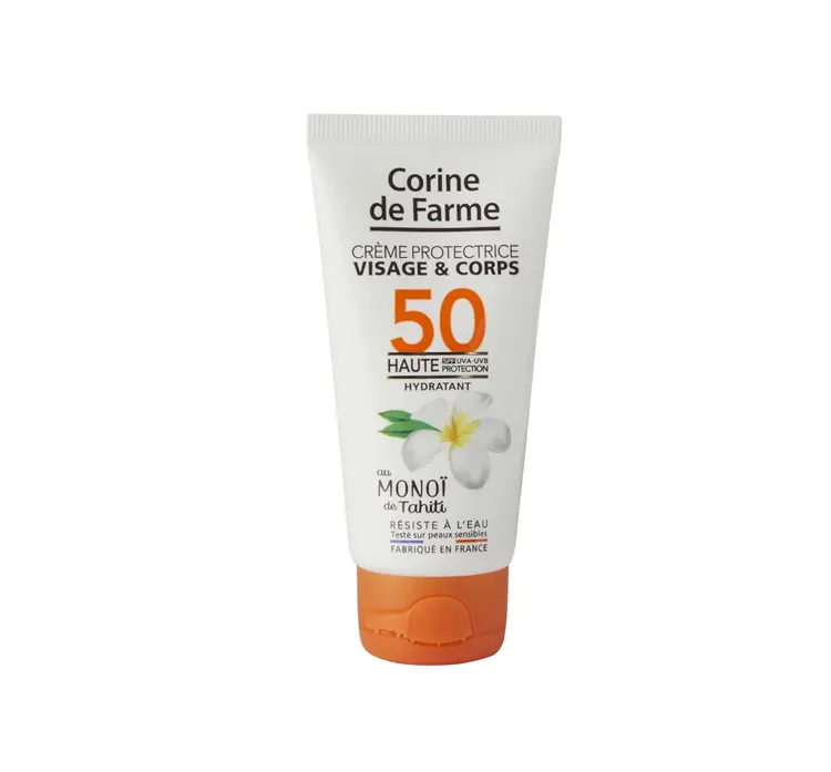 Corine de Farme - Crème Protectrice Visage & Corps SPF50 - Haute Protection UVA & UVB - au Monoï de Tahiti - Résiste à l'Eau - Fabriqué en France - 50ml : Amazon.fr: Beauté et Parfum