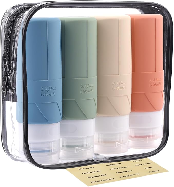 FDADVAN Silicone Travel Bottle – 4 x Travel Containers 100 ml – Mini Bottle for Shampoo, Lotion, Shower Gel, Travel Kit Toilet Product (Morandi) : Amazon.fr: Beauty