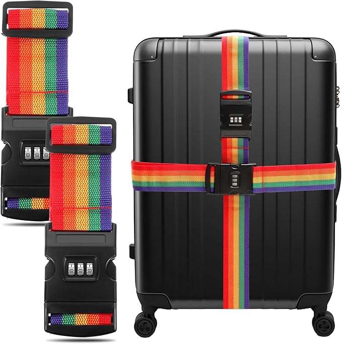 Set of 2 Luggage Straps, Travel Suitcase Strap with Code Adjustable Luggage Strap for Suitcase Luggage Travel Bag Travel Accessory (Rainbow Colour) : Amazon.fr: Fashion