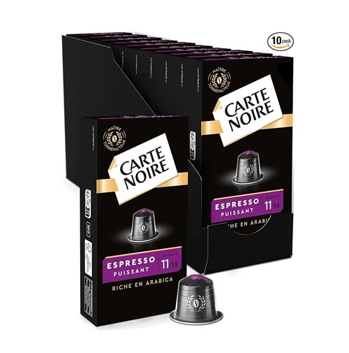 CARTE NOIRE - Capsules de Café Espresso Puissant N°11 Compatibles Nespresso® - Café Arabica - Lot de 10 x 10 Capsules Aluminium - Fabriqué en France : Amazon.fr: Epicerie