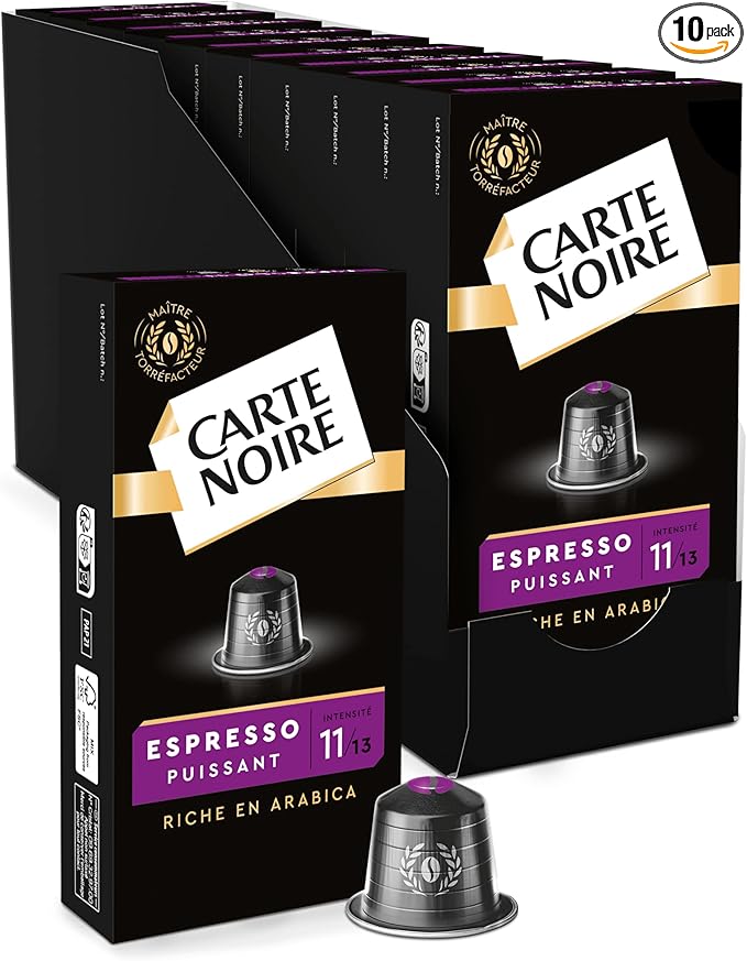 CARTE NOIRE - Capsules de Café Espresso Puissant N°11 Compatibles Nespresso® - Café Arabica - Lot de 10 x 10 Capsules Aluminium - Fabriqué en France : Amazon.fr: Epicerie