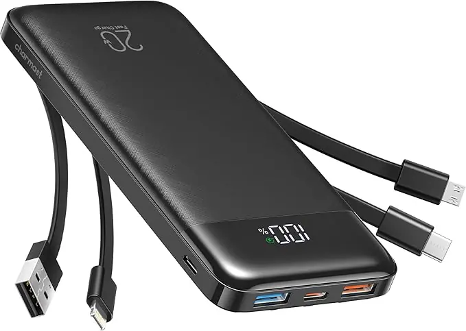 Charmast Batterie Externe 20000mAh, 22.5W Power Bank Charge Rapide avec câbles intégrés, 6 Sorties et 4 Entrées pour iPhone 17 16 15 14 Samsung S21 S22 : Amazon.fr: High-Tech