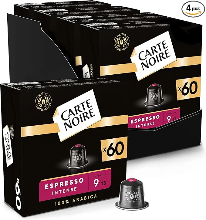 CARTE NOIRE - Capsules de Café Espresso Intense N°9 Compatibles Nespresso® - Café Arabica - Lot de 4 x 60 Capsules Aluminium - Fabriqué en France : Amazon.fr: Epicerie