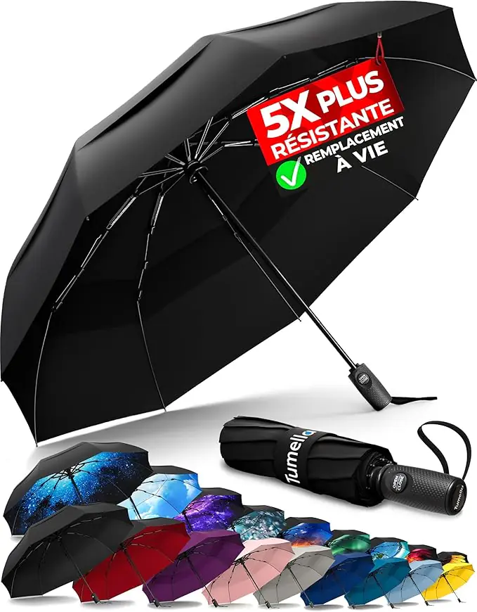 TUMELLA, The most windproof travel umbrella (compact, superior, aesthetic), small rain umbrella strong & lightweight, portable and self-closing, durable handle : Amazon.fr: Fashion