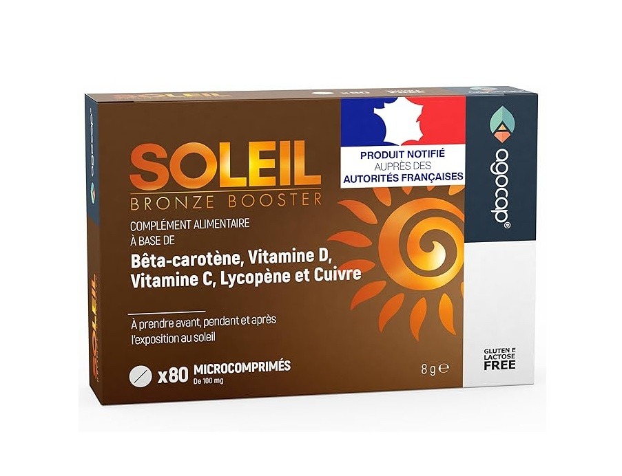 Soleil, Autobronzant Gelule. Accelerateur de bronzage avec Bêtacarotène, Sélénium, Lycopène, Vitamines. Autobronzant 80 comprimés activateur et preparation. Agocap : Amazon.fr: Beauté et Parfum