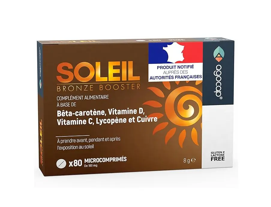 Soleil, Autobronzant Gelule. Accelerateur de bronzage avec Bêtacarotène, Sélénium, Lycopène, Vitamines. Autobronzant 80 comprimés activateur et preparation. Agocap : Amazon.fr: Beauté et Parfum